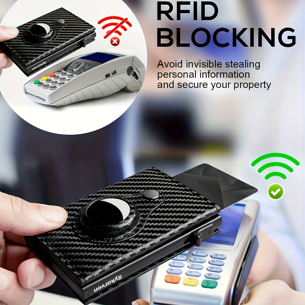 RFID blocking cardholder being used to protect against electronic theft at a payment terminal.