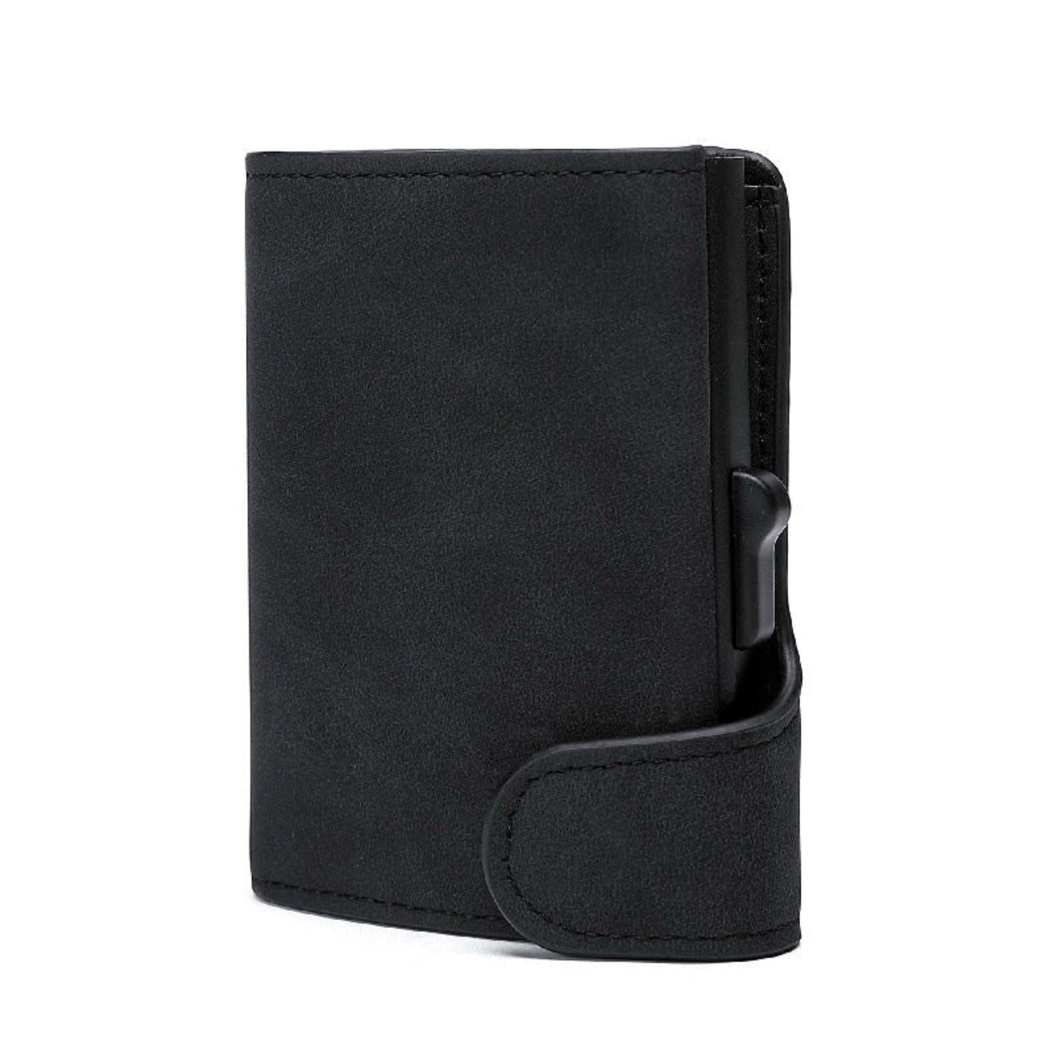 Black wallet with a zipper on a white background