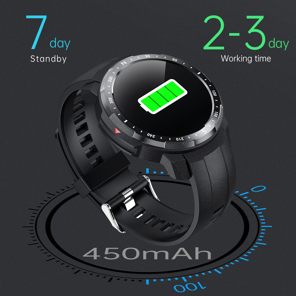 Black TL20 Bluetooth smart watch showing 7 day standby time and 2-3 day working time range