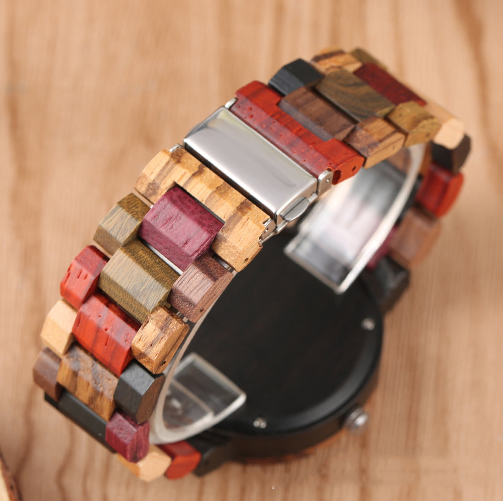 Men's Wooden Compass Watch - Multi-Color Wood Link Bracelet