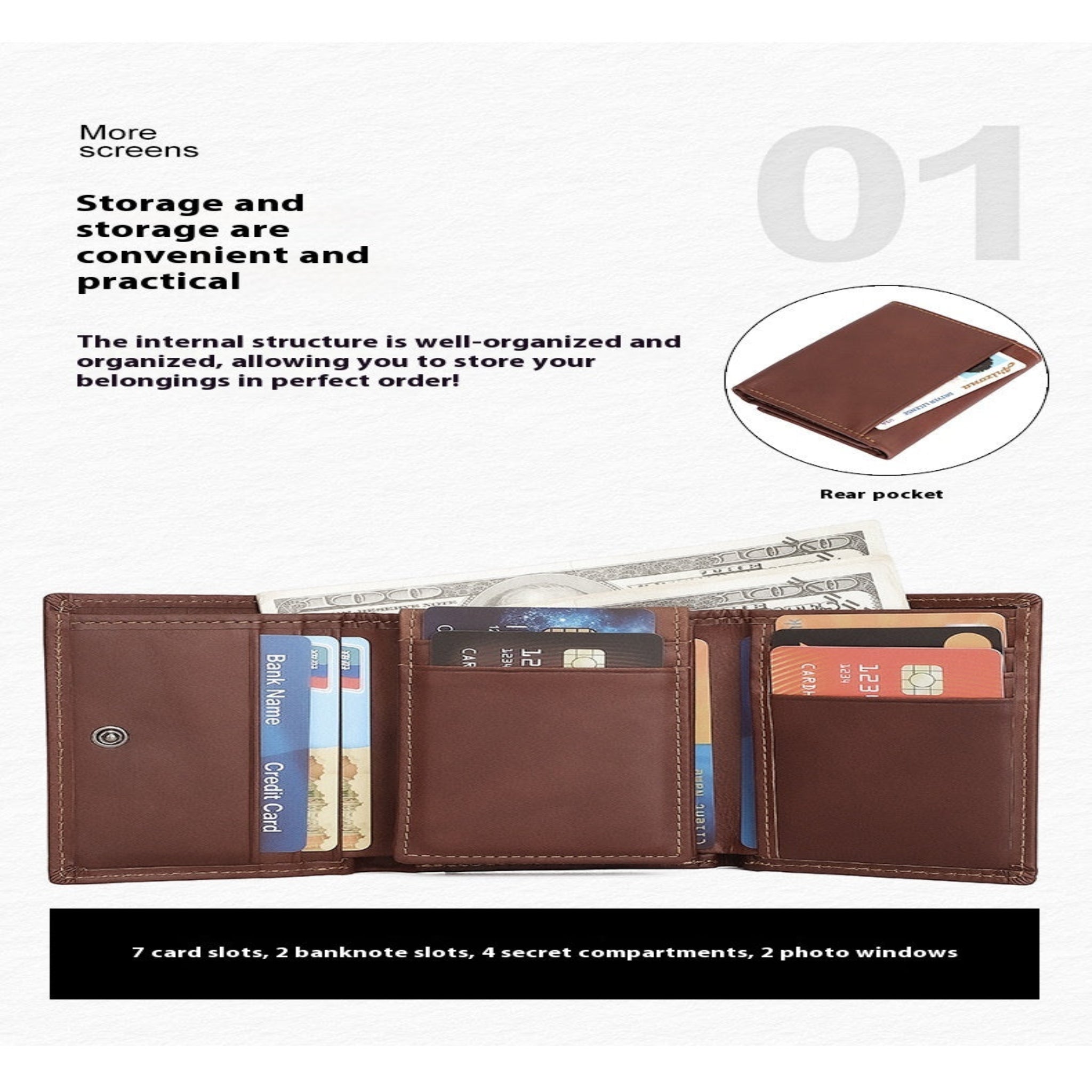 Men's Genuine Leather Trifold Wallet - RFID Blocking