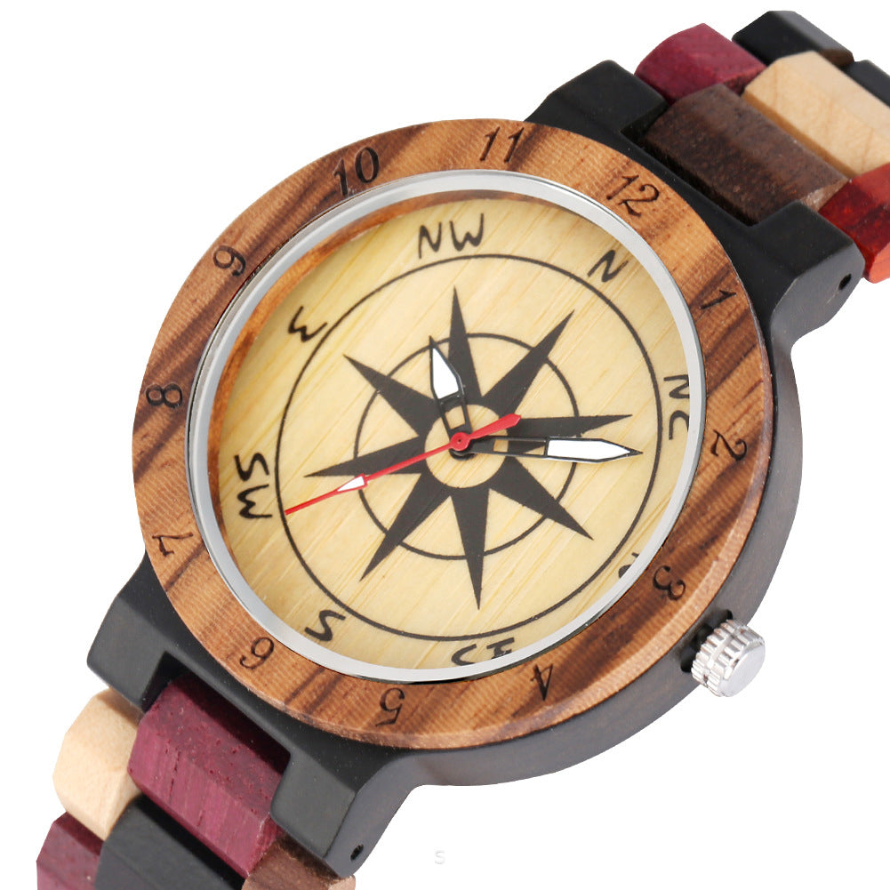 Men's Wooden Compass Watch - Multi-Color Wood Link Bracelet