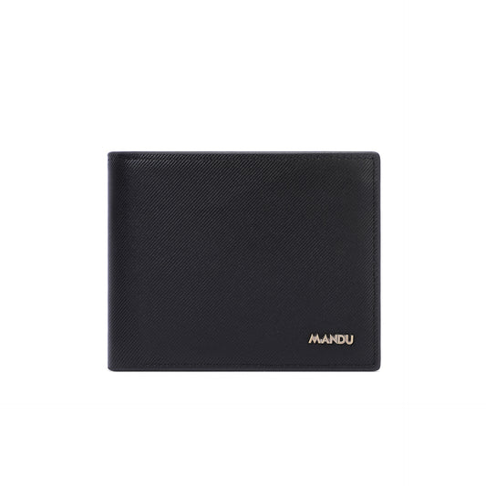 Men's black leather bi fold wallet