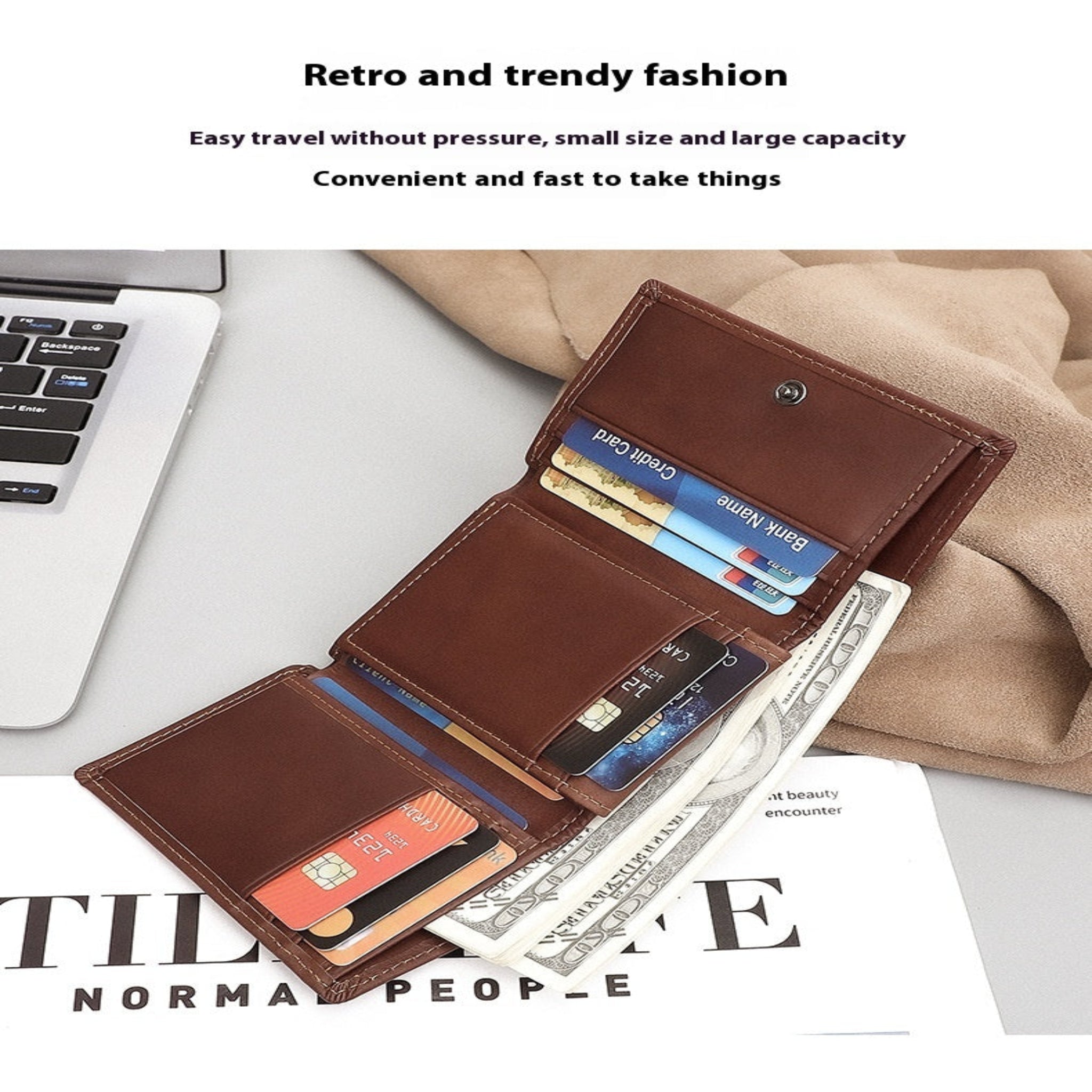 Men's Genuine Leather Trifold Wallet - RFID Blocking