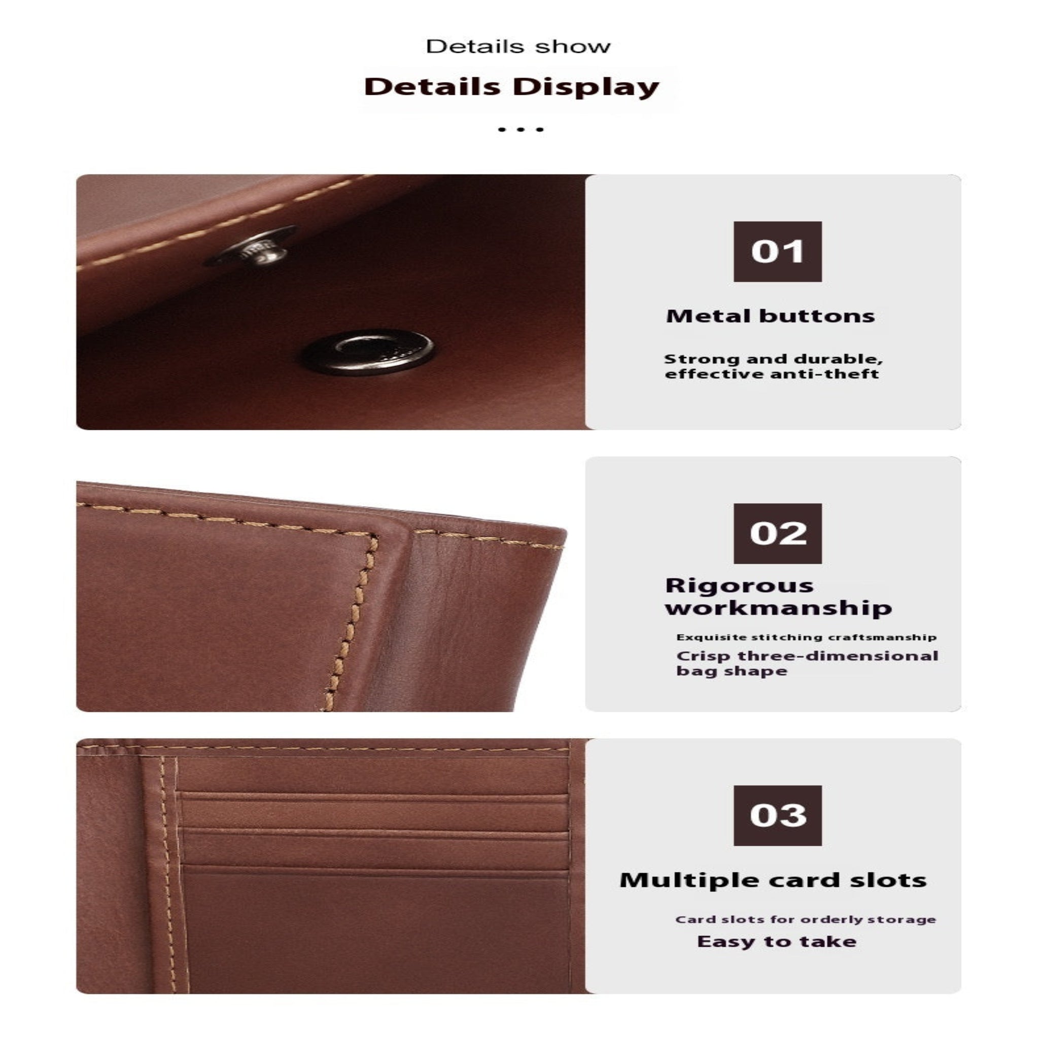 Men's Genuine Leather Trifold Wallet - RFID Blocking